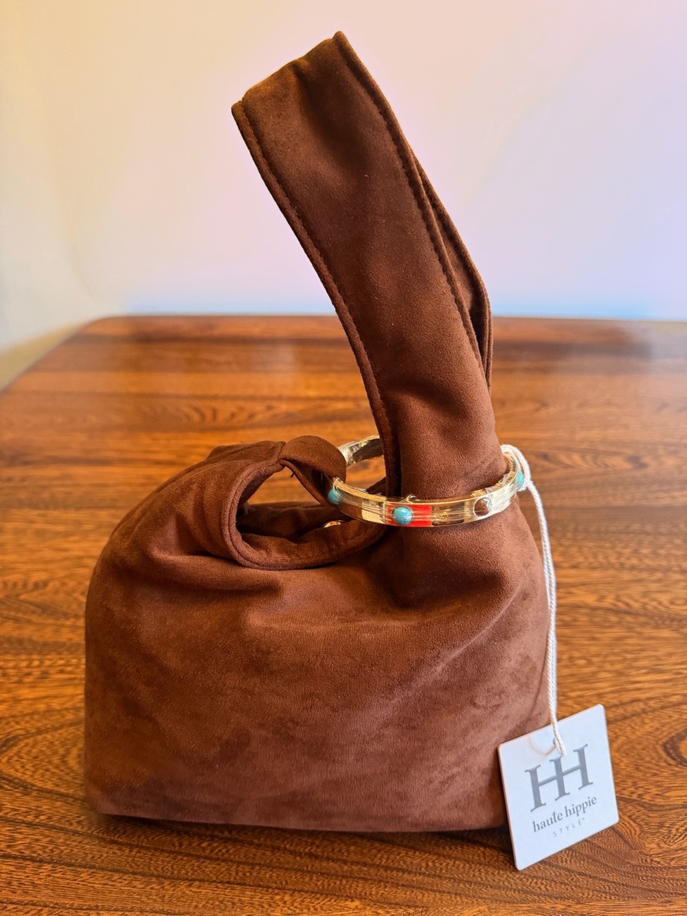 Haute Hippie Cognac Suede Wrist Bangle and Shoulder Bag